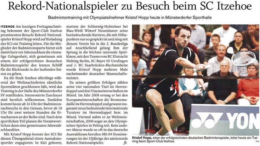 Badminton-Training mit Kristof Hopp beim Sport-Club Itzehoe