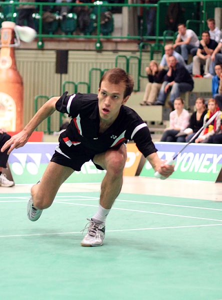 Marc Zwiebler beim Badminton-Länderspiel Deutschland - England in Wuppertal, Foto: Frank Kossiski