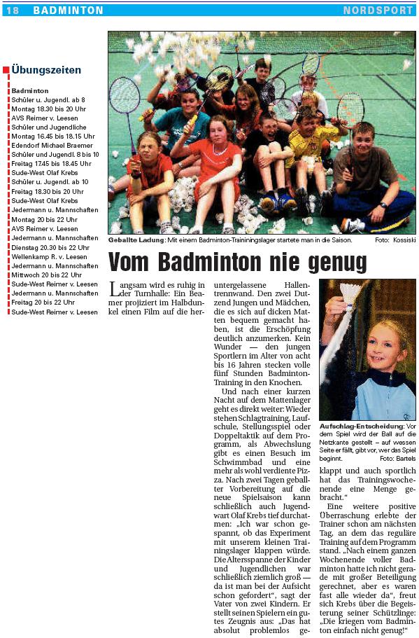 Die Badmintonabteilung des MTV Itzehoe Sportmagazin NordSport