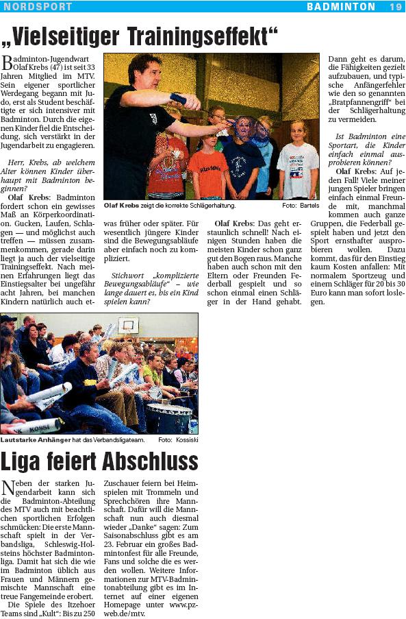 Die Badmintonabteilung des MTV Itzehoe Sportmagazin NordSport